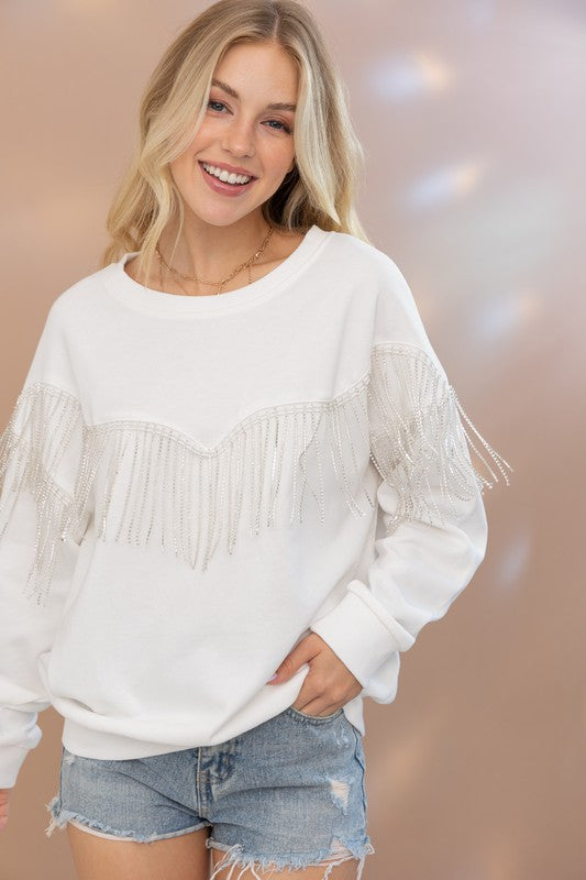 TEEK - Rhinestone Fringe Pullover Top TOPS TEEK FG