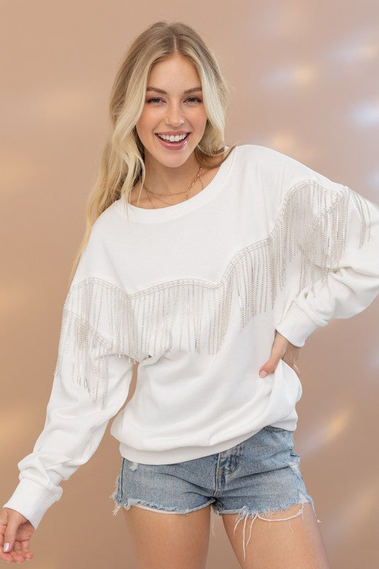 TEEK - Rhinestone Fringe Pullover Top TOPS TEEK FG