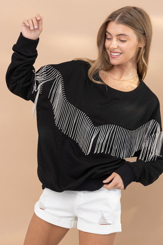 TEEK - Rhinestone Fringe Pullover Top TOPS TEEK FG