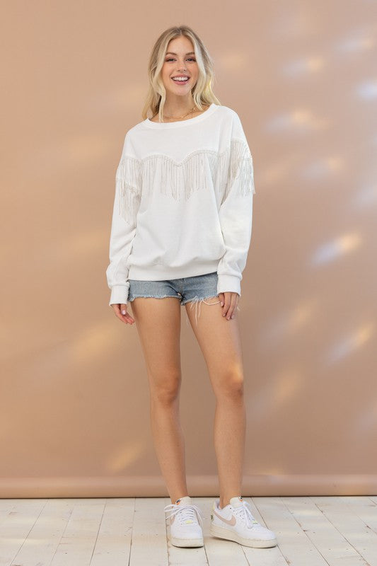 TEEK - Rhinestone Fringe Pullover Top TOPS TEEK FG
