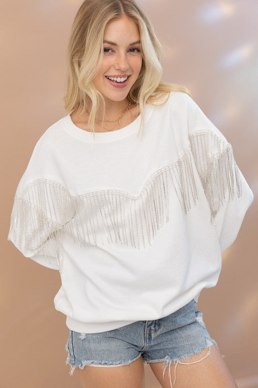 TEEK - Rhinestone Fringe Pullover Top TOPS TEEK FG