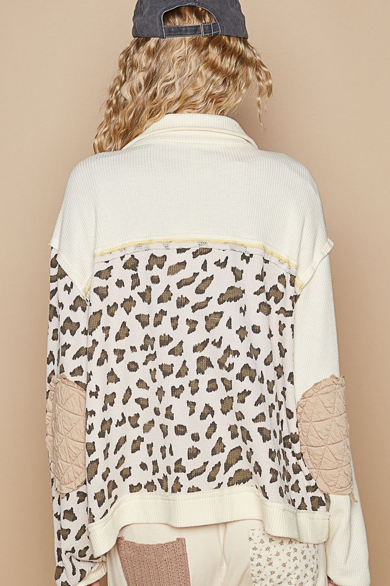 POL Leopard Exposed Seam Button Up Quilted Jacket TEEK Trend