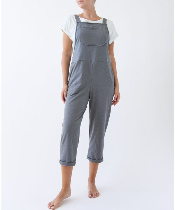 TEEK - Dull Grey Brushed Organic Hemp Relaxed Fit Overalls OVERALLS TEEK FG   