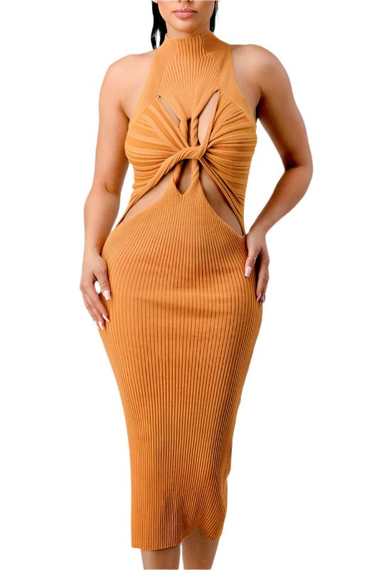 TEEK - Gold Romance Cutout Knit Bodycon Dress DRESS TEEK FG S  