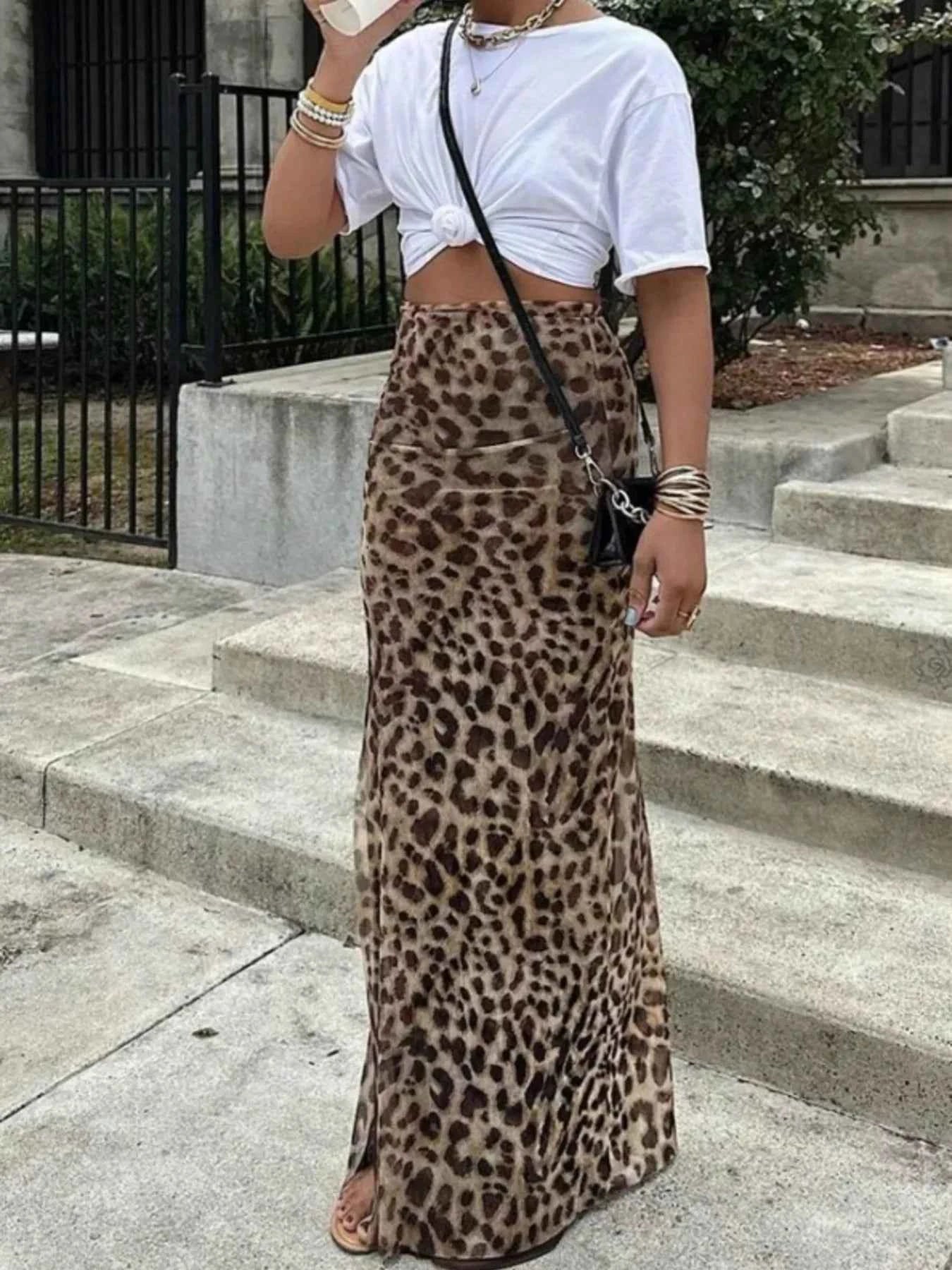TEEK - Leopard Print High-Waisted Maxi Skirt SKIRT TEEK Trend