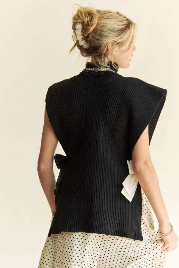 TEEK - Black Side Split Turtleneck Sleeveless Knit Top TOPS TEEK Trend