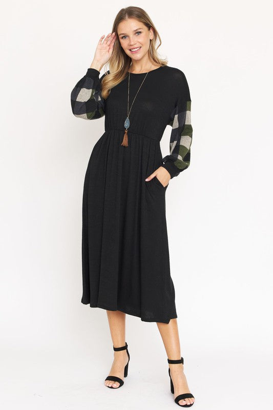 TEEK - Knit Bishop Sleeve Tea Dress DRESS TEEK FG Black Olive S 