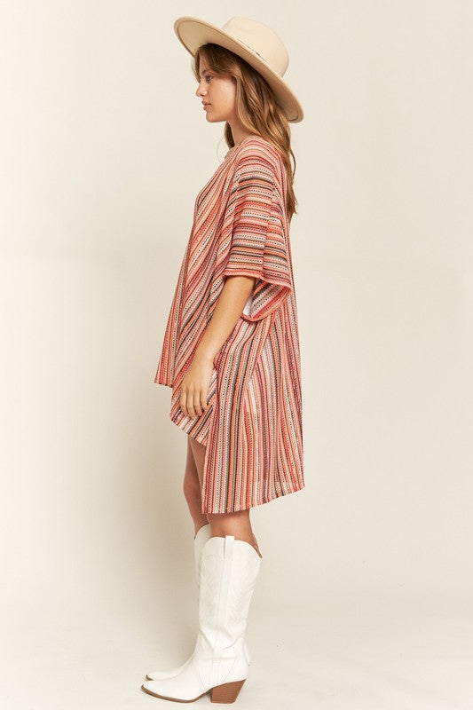 TEEK - PEACH COLORFUL VERTICAL STRIPE PONCHO TOPS TEEK FG   