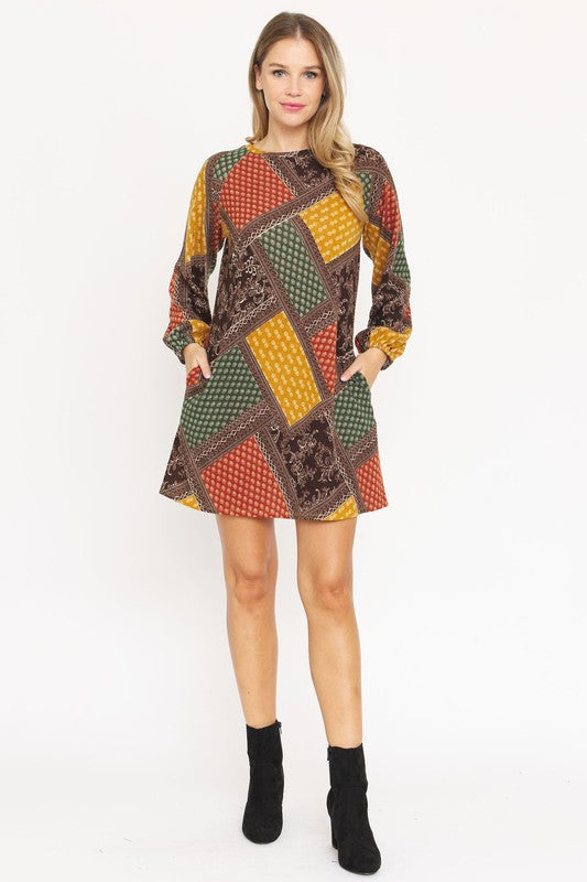 TEEK - Bishop Sleeve Multi Patch Pattern Dress DRESS TEEK FG   