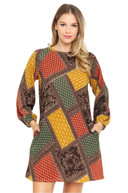 TEEK - Bishop Sleeve Multi Patch Pattern Dress DRESS TEEK FG   