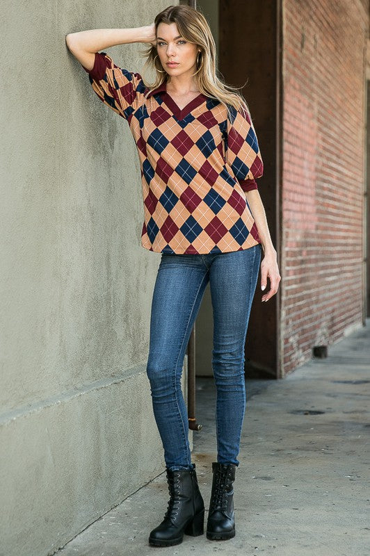 TEEK - Collared Argyle Top TOPS TEEK FG   