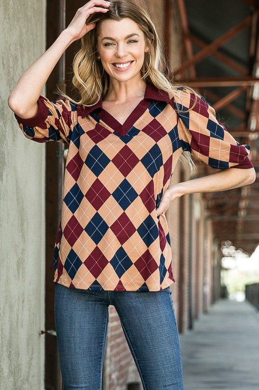 TEEK - Collared Argyle Top TOPS TEEK FG   