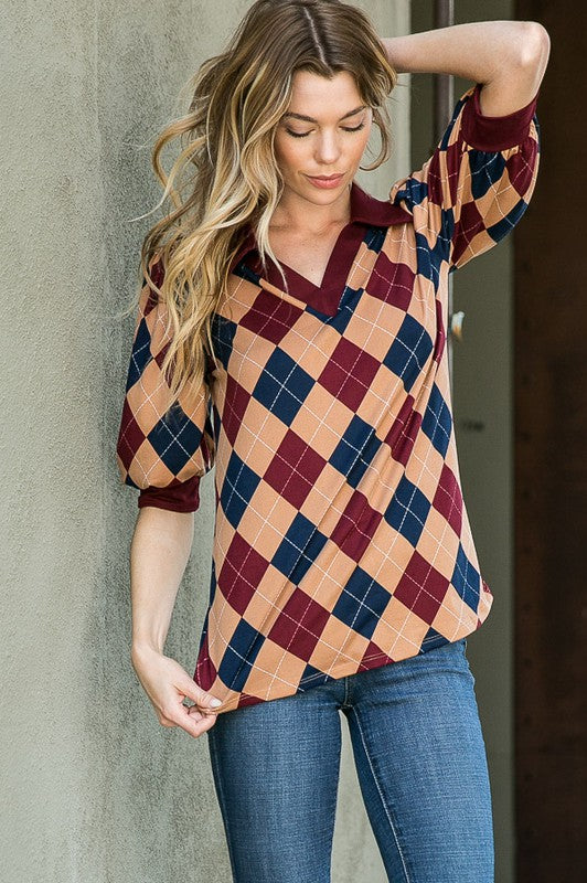 TEEK - Collared Argyle Top TOPS TEEK FG   