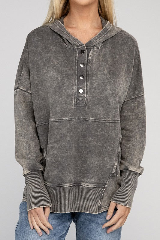 TEEK - French Terry Acid Wash Kangaroo Pocket Hoodie TOPS TEEK FG MOCHA GREY S