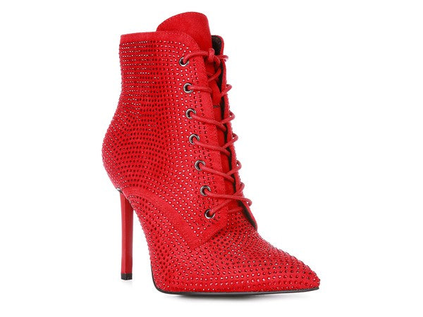 TEEK - Faux Suede Diamante Ankle Boots SHOES TEEK FG Red 6 