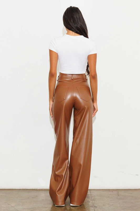 TEEK - Cognac Vegan Leather Wide Leg Pants PANTS TEEK FG   