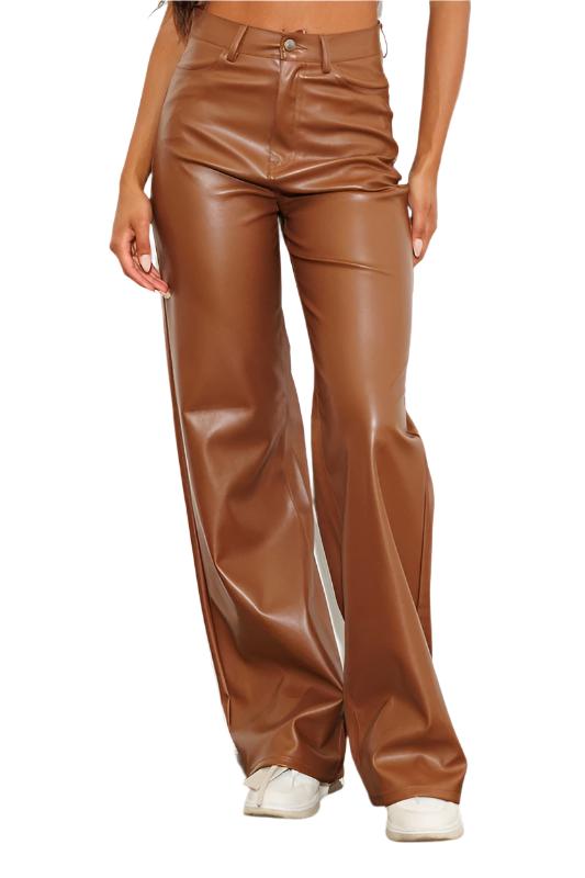 TEEK - Cognac Vegan Leather Wide Leg Pants PANTS TEEK FG 1  