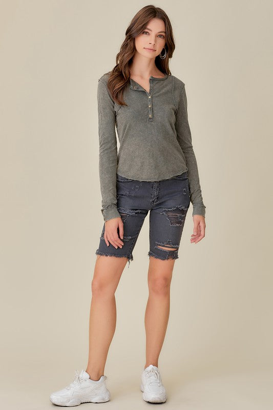 TEEK - Button-Up Front Raw Edge Top TOPS TEEK FG   