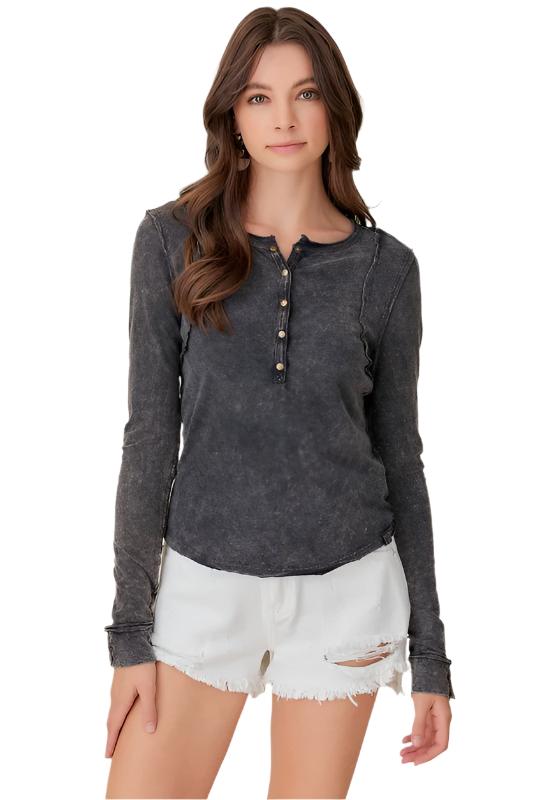 TEEK - Button-Up Front Raw Edge Top TOPS TEEK FG   