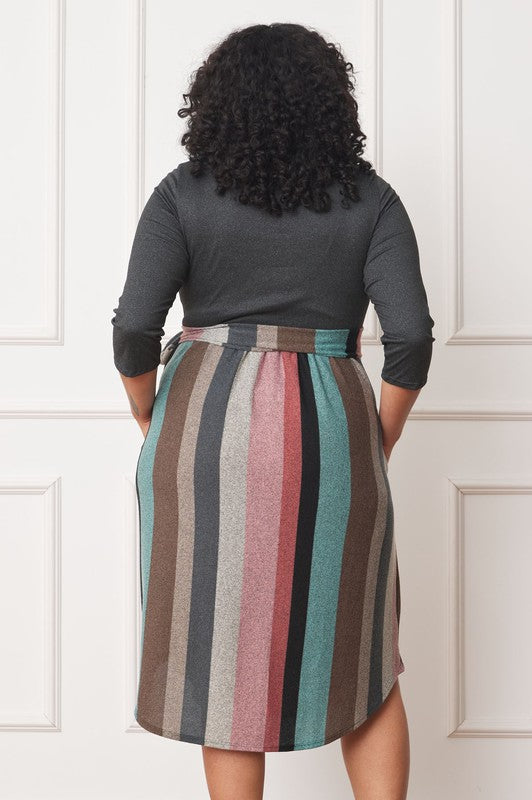 TEEK - Plus Size Quarter Sleeve Stripe Sash Dress DRESS TEEK FG   