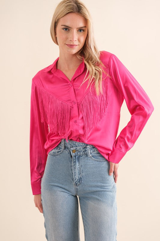 TEEK - Chevron Fringe Satin Blouse TOPS TEEK FG   