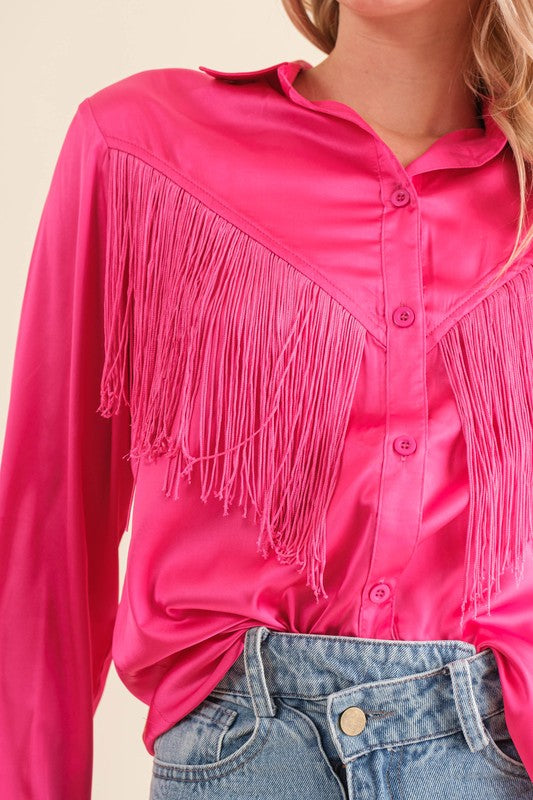 TEEK - Chevron Fringe Satin Blouse TOPS TEEK H   