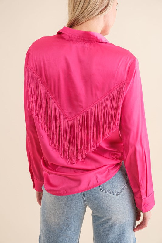 TEEK - Chevron Fringe Satin Blouse TOPS TEEK FG   