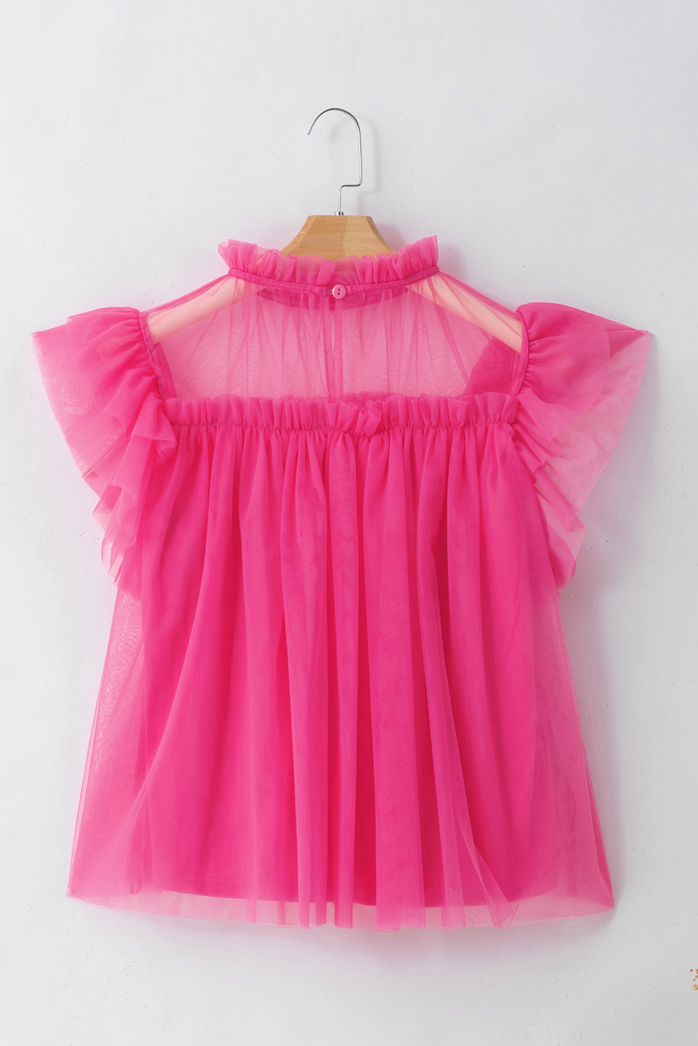 TEEK - Hot Pink Frill Mock Neck Cap Sleeve Blouse TOPS TEEK Trend   