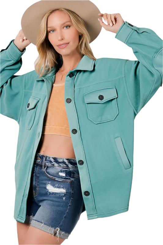 TEEK - Oversized Basic Fleece Shacket JACKET TEEK FG DUSTY TEAL S 