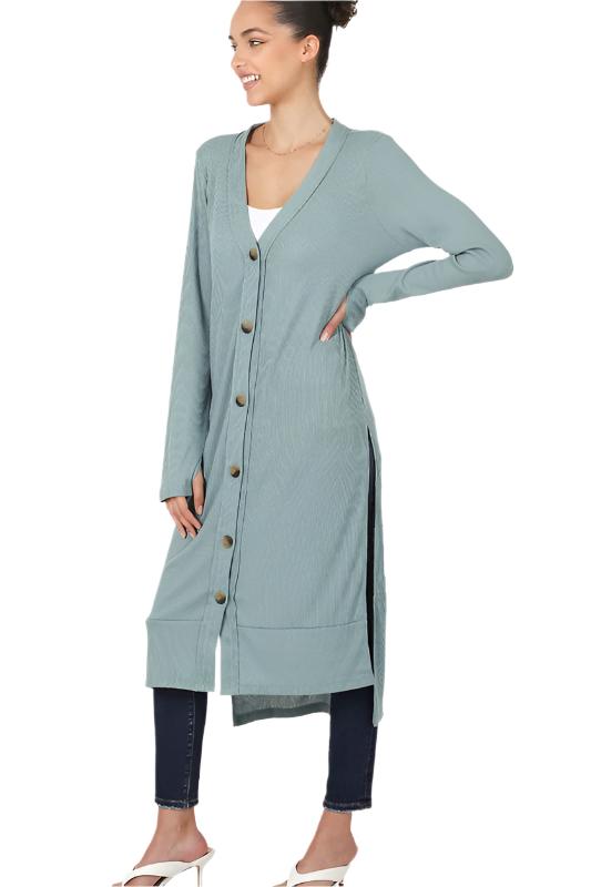 TEEK - Ribbed Long Cardigan SWEATER TEEK FG BLUE GREY S