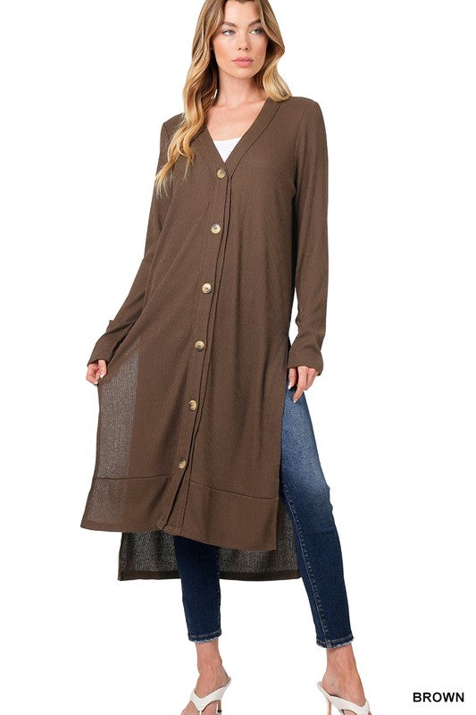 TEEK - Ribbed Long Cardigan SWEATER TEEK FG BROWN S