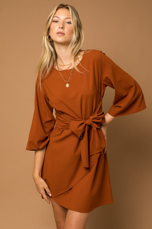 TEEK - Brown Kimono Sleeve Tie Wrap Dress DRESS TEEK FG   