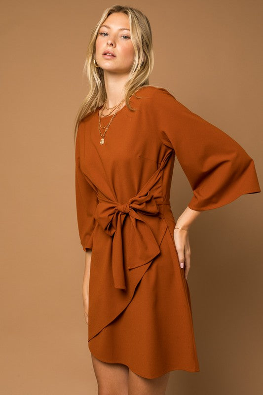 TEEK - Brown Kimono Sleeve Tie Wrap Dress DRESS TEEK FG   