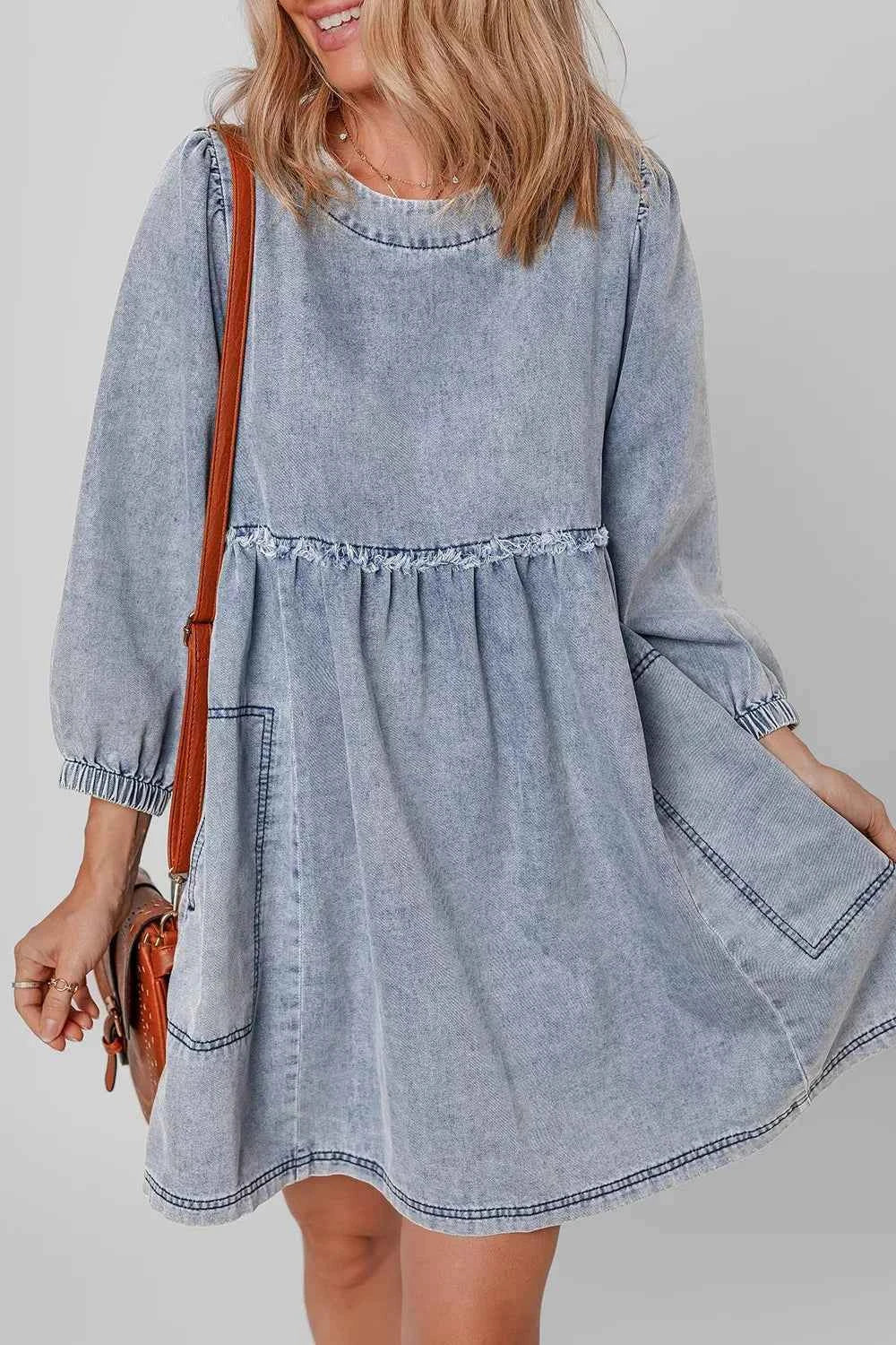 TEEK - Vintage Wash Denim Dress with Pockets DRESS TEEK Trend