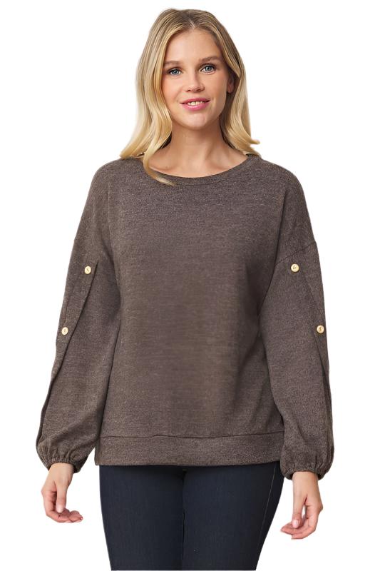 TEEK - Drop Shoulder Button Sleeve Top  TEEK FG Mocha S 