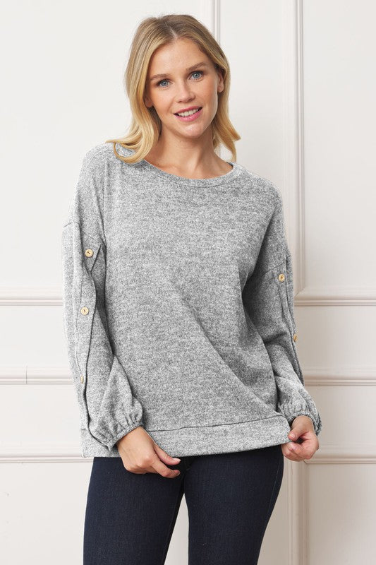 TEEK - Drop Shoulder Button Sleeve Top  TEEK FG Grey S 