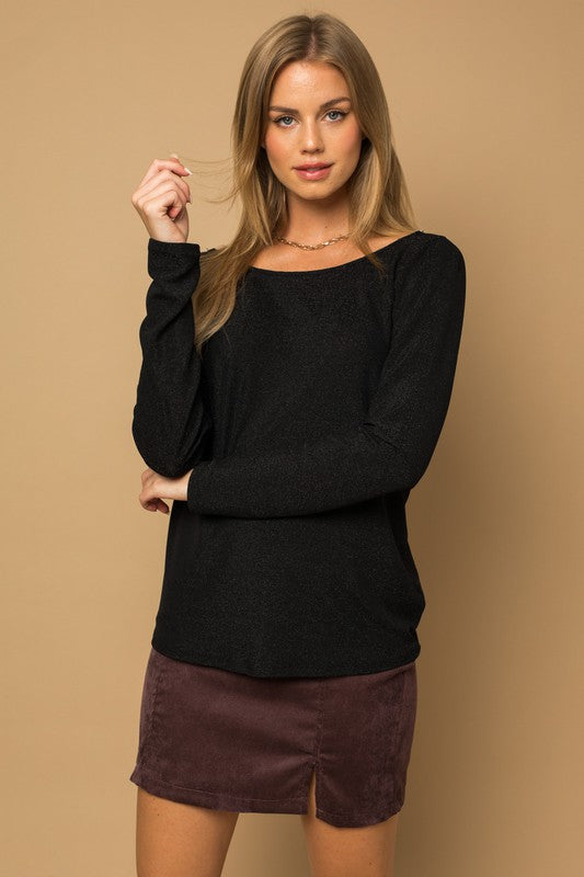 TEEK - Black L/S Back Twist Glitter Top TOPS TEEK FG   