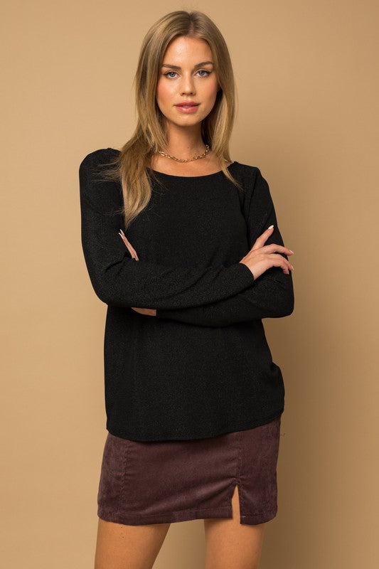 TEEK - Black L/S Back Twist Glitter Top TOPS TEEK FG   