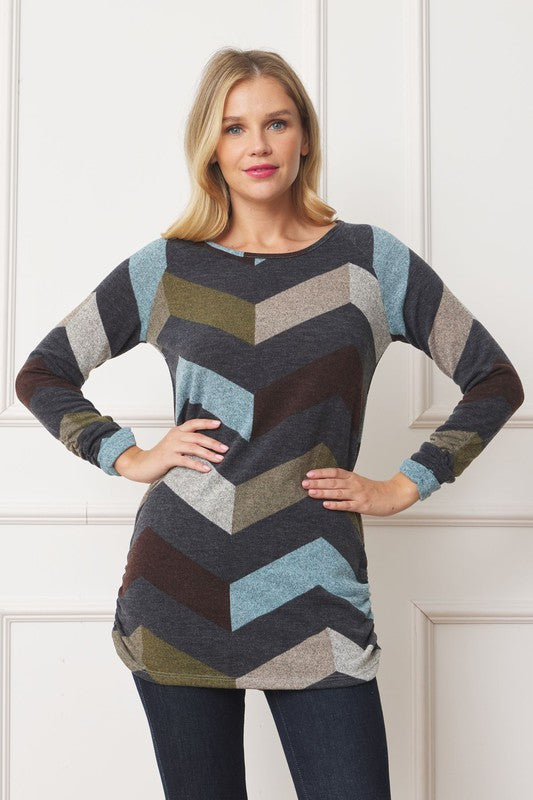 TEEK - Shirred Side Accent Top TOPS TEEK FG Olive Blue Chevron S 