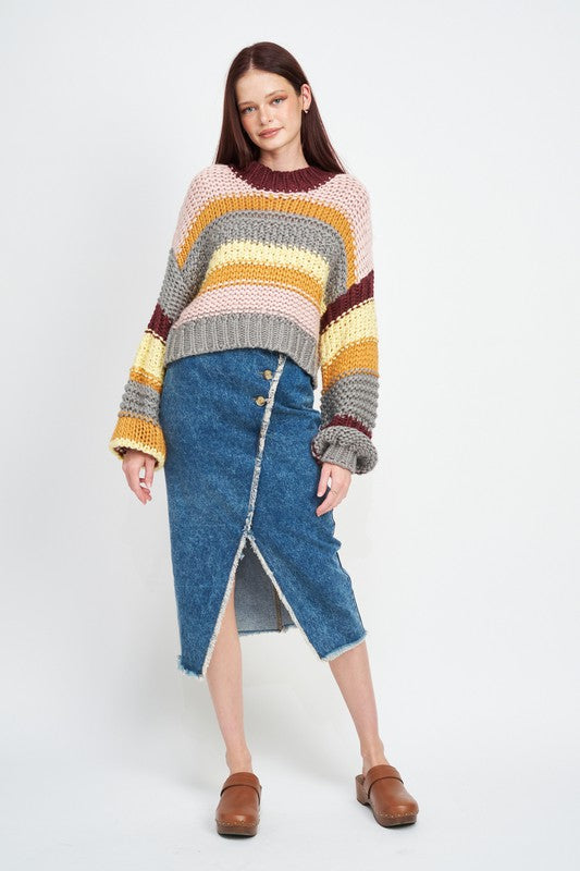 TEEK - MULTI STRIPED MOCK NECK SWEATER SWEATER TEEK FG   