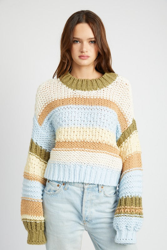 TEEK - MULTI STRIPED MOCK NECK SWEATER SWEATER TEEK FG AVOCADO COMBO S 