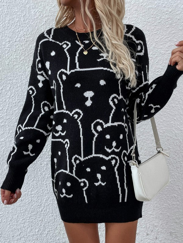 TEEK - Bear Crowd Long Sleeve Round Neck Pullover Sweater SWEATER TEEK MH