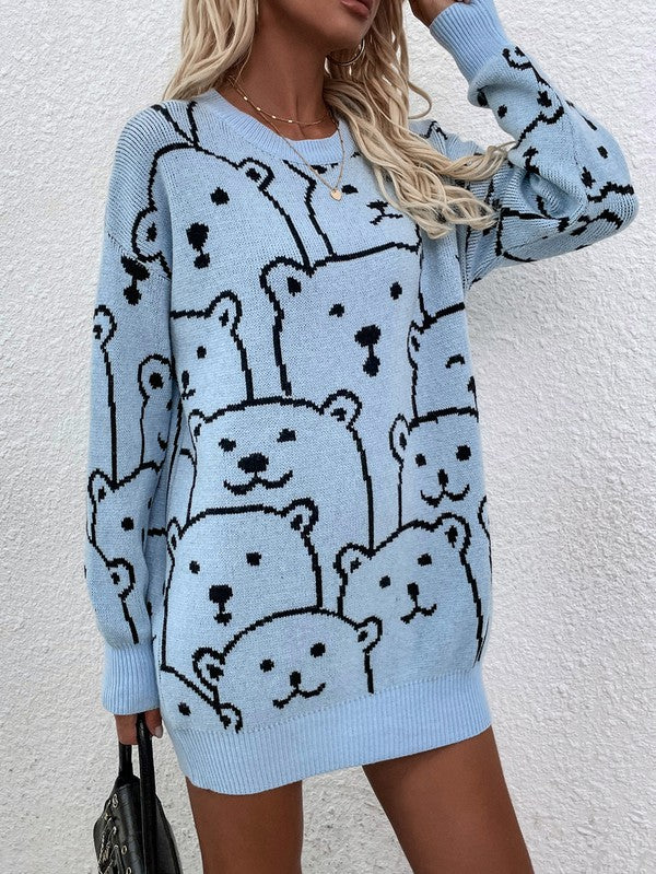TEEK - Bear Crowd Long Sleeve Round Neck Pullover Sweater SWEATER TEEK MH