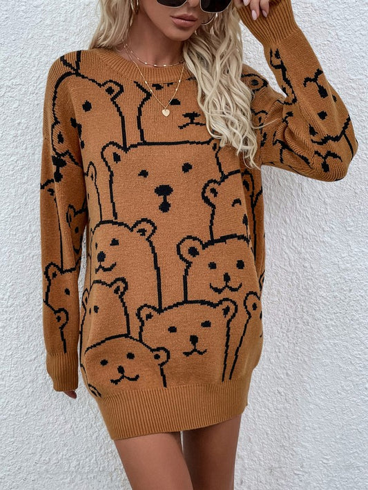 TEEK - Bear Crowd Long Sleeve Round Neck Pullover Sweater SWEATER TEEK MH
