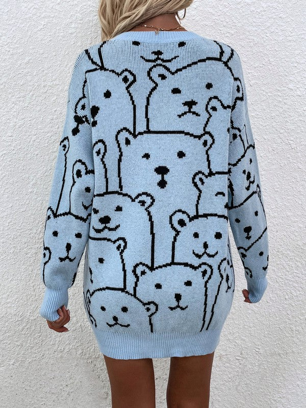 TEEK - Bear Crowd Long Sleeve Round Neck Pullover Sweater SWEATER TEEK MH