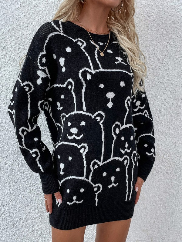 TEEK - Bear Crowd Long Sleeve Round Neck Pullover Sweater SWEATER TEEK MH