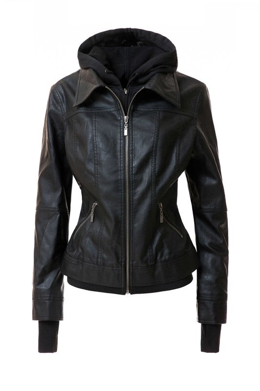 TEEK - Women Detachable Hood PU Leather Jacket JACKET TEEK FG   