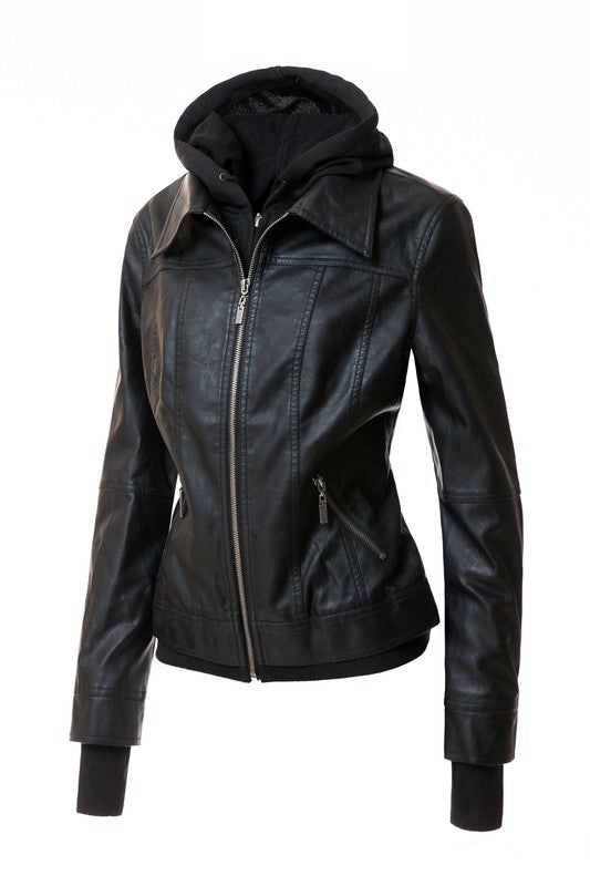 TEEK - Women Detachable Hood PU Leather Jacket JACKET TEEK FG   