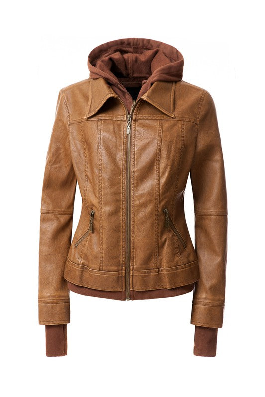 TEEK - Women Detachable Hood PU Leather Jacket JACKET TEEK FG   