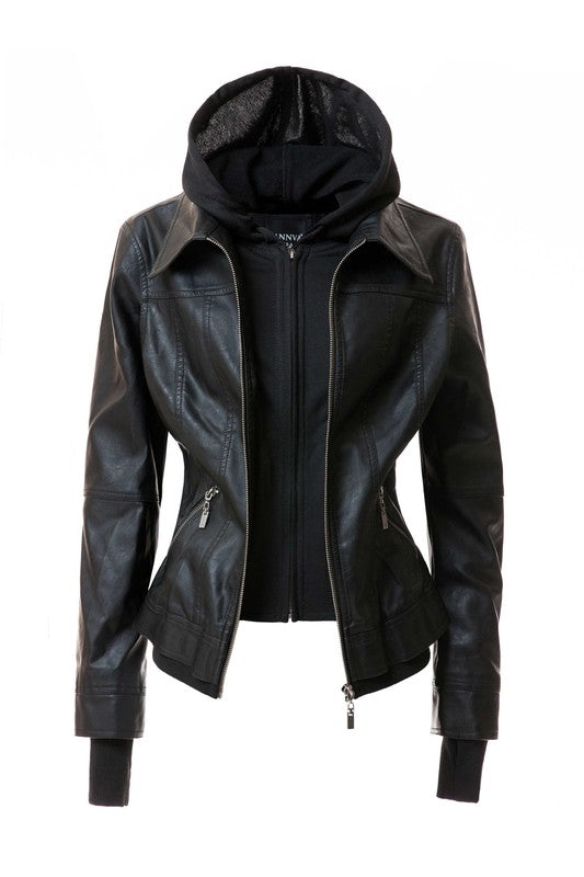 TEEK - Women Detachable Hood PU Leather Jacket JACKET TEEK FG   